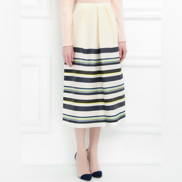 Jil Sander Cotton Midi Skirt Striped Cream Navy Made in Italy size 36 (Us 6) - Picture 1 of 13